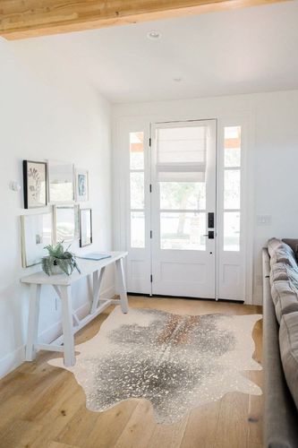 Loloi II Bryce Collection BZ-07 Pewter/Gold, Contemporary 5' x 6'-6" Area Rug in White Scandinavian Entryway