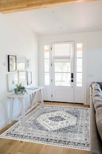 befbee 5x7 Area Rugs for Living Room,Stain Resistant Washable Rug,Non-Slip Backing Rugs for Bedroom,Kitchen,Printed Vintage Home Decor Rug (Grey/Beige, 5'x7') in White Scandinavian Entryway