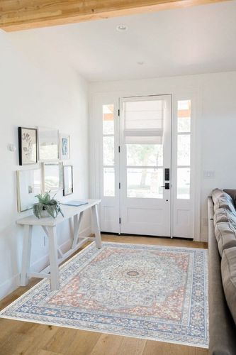 IMINROME Vintage Medallion Area Rug 5' 3" x 7' 3", Stain Resistant Non-Shedding Distressed Living Room Carpet for Home Decor Accent Rug Floor Carpet Mat for Bedroom Decoration, Grey/Red in White Scandinavian Entryway