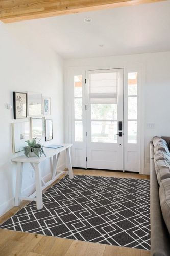 Nourison Modern Lines Modern Geometric Charcoal 5' x 7' Area-Rug, Easy-Cleaning, Non Shedding, Bed Room, Living Room, Dining Room, Kitchen (5x7) in White Scandinavian Entryway