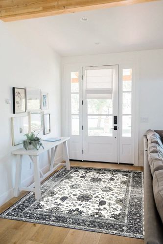 VK VK·LIVING Washable Rug 5x7 Area Rug for Living Room Bedroom Rug Lightweight Large Area Rug Thin Vintage Rug No Smell Machine Washable Rug for Dining Room Home Kitchen, Darkgrey&Olive Green in White Scandinavian Entryway