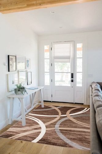 Rugshop Modern Wavy Circles Design Area Rug 5' 3" x 7' 3" Brown in White Scandinavian Entryway