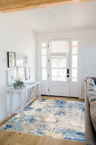 Lahome Modern Abstract 5x7 Blue Machine Washable Area Rug, Soft Bedroom Rug Non Slip Living Room Rug,Stain Resistance Dining Room Mat Carpet for Nursery Office Couch Entrance Kitchen in White Scandinavian Entryway