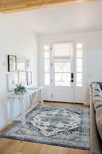 GAOMON Machine Washable Area Rug 5x7 Non Slip Floor Cover Carpet Rug for Living Room Bedroom Medallion Vintage Distressed Accent Rug Traditional Home Decor Floor Decoration Carpet Mat, Blue in White Scandinavian Entryway
