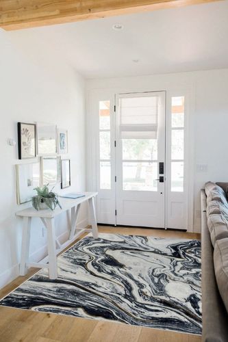 LUXE WEAVERS Francesca Collection 2180 Blue 5x7 Marble Abstract Area Rug in White Scandinavian Entryway