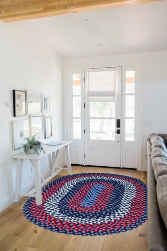 Super Area Rugs Oval 5' X 7' Blue Oval Braided Rug - Use as Living Room Rugs, Bedroom Rugs, Dining Room Rugs - Reversible - Rustic - Country - Primitive - Farmhouse Decor Rug in White Scandinavian Entryway