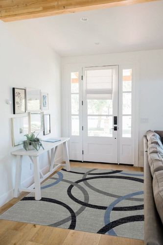 HomeRoots 5' X 7' Ivory Blue and Gray Geometric Area Rug in White Scandinavian Entryway