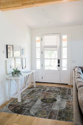 Washable Rug 5x7 Area Rugs for Bedroom, Soft Low Pile Living Room Rugs with Non-Slip Backing, Vintage Patchwork Indoor Floor Carpet for Dining Room Nursery Home Office-Green/Brown in White Scandinavian Entryway