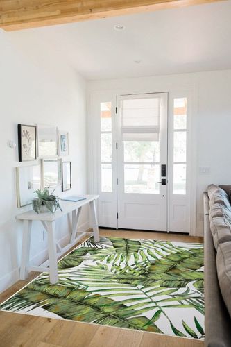 Zacoo Washable Rug 5x7 Area Rugs for Bedroom Green Rug Leaf Rug Stain Resistant Tropical Palm Tree Emerald Natural Rug Botanical Cute Rugs for Living Room Dining Room Nursery, 5'x7' in White Scandinavian Entryway