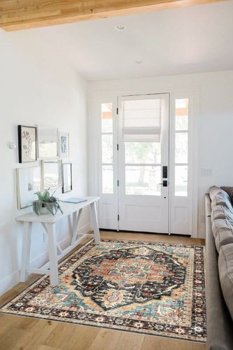 Gertmenian Boho Area Rug, 5x7 Standard Home Decor for Entryway, Bedroom, Living Room, Office, Kitchen Non Slip, Low-Pile, Printed Indoor Accent Rugs Center Medallion, Tiefi Black Multi, 28541 in White Scandinavian Entryway