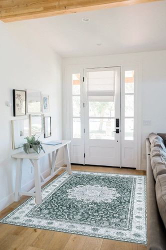 Zacoo Washable Rug 5x7 Area Rugs Boho Rug Vintage Area Rugs for Living Room Bedroom Dining Room Distressed Non Slip Rugs Carpet Non Shedding Oriental Rug, Green/White in White Scandinavian Entryway