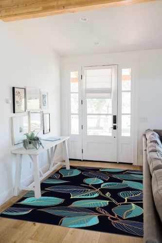 MCMYCO Green Leaf Rug Living Room Rug Rug 5 ' x 7 ' Area Rugs Upgrade Anti-Skid Durable Rectangular Cozy Rug, High Pile Soft Throw Rug for Nursery Room Living Room in White Scandinavian Entryway