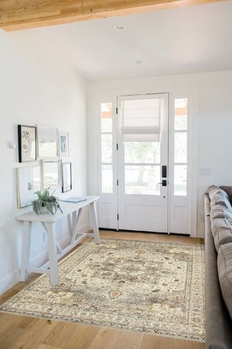 Area Rugs for Living Room: 5x7 Rug for Bedroom Machine Washable with Non Slip Backing Non Shedding, Boho Medallion Floral Large Carpet for Dining Room Nursery Home Office Indoor Decor Grey/Beige in White Scandinavian Entryway