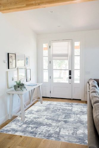 GlowSol Area Rug 5' 3" x 7' 3" Grey Abstract Distressed Rugs Modern Area Rug Low Pile Non-Shedding Carpet, Geometric Abstract Rugs for Living Room Spaces, Kitchen/Dining, Bedrooms, Office in White Scandinavian Entryway