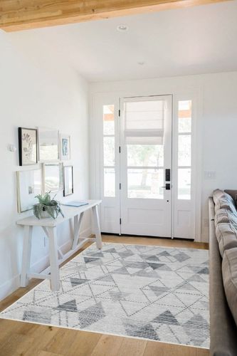 GlowSol 5x7 Area Rug Geometric Pattern Washable Area Rug Abstract Carpet Rug Modern Diamond Boho Accent Rug Livingroom Farmhouse Dining Room Rug Office Bedroom Decor, 5x7 Grey in White Scandinavian Entryway