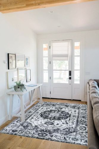 Zacoo Area Rug 5x7 Rug Boho Washable Bedroom Rug Indoor Vintage Kitchen Mat Distressed Low Pile Throw Rug Soft Non Slip Floor Carpet for Living Room Dining Room Farmhouse, Grey in White Scandinavian Entryway