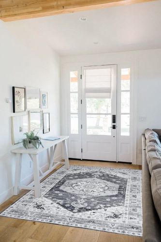 Zacoo Washable Rug Boho Rug Vintage 5x7 Area Rugs for Living Room Bedroom Dining Room Distressed Non Slip Rugs Carpet Non Shedding Oriental Rug Tribal Area Rugs Room Decor Grey in White Scandinavian Entryway