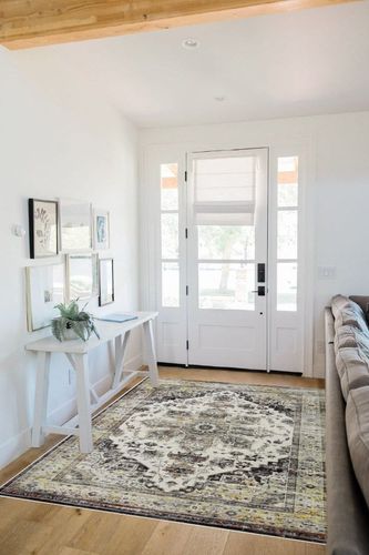 GAOMON Machine Washable Area Rug 5x7 Non Slip Floor Cover Carpet Rug for Living Room Bedroom Medallion Vintage Distressed Accent Rug Traditional Home Decor Floor Decoration Carpet Mat, Grey in White Scandinavian Entryway