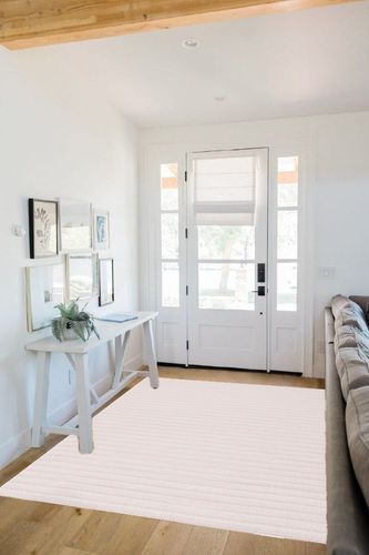 MARTHA STEWART Safavieh Collection by SAFAVIEH 5' x 7' Pink/Ivory MSR419U Contemporary Stripe Cotton Area Rug in White Scandinavian Entryway