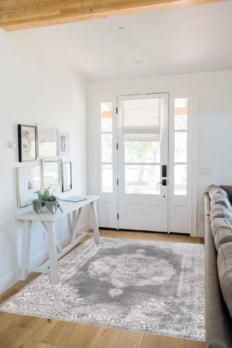 JONATHAN Y MDP403E-5 Rosalia Cottage Medallion Indoor Area-Rug Vintage Bohemian Easy-Cleaning Bedroom Kitchen Living Room Non Shedding, 5 ft x 8 ft, Gray/Dark Gray in White Scandinavian Entryway