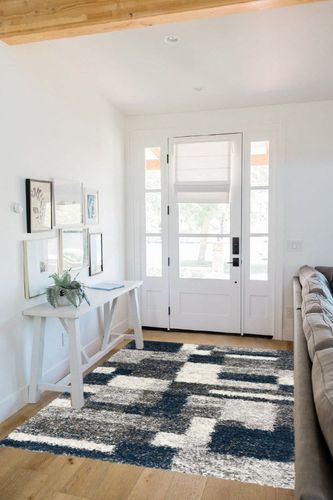 Rugshop Distressed Modern Boxes Plush Shag Area Rug 5' x 7' Navy in White Scandinavian Entryway