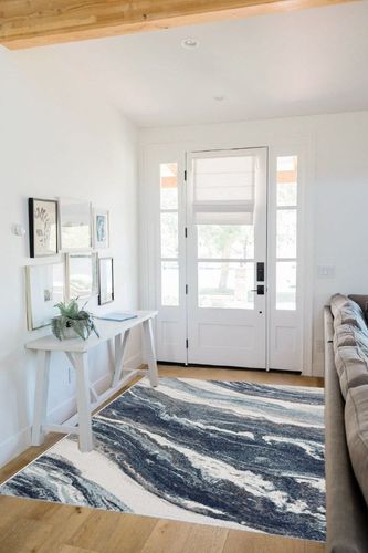 LUXE WEAVERS Lagos Collection 7983 Blue 5x7 Art Deco Area Rug in White Scandinavian Entryway