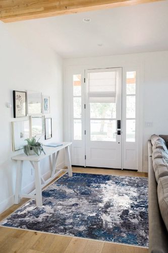 COLORPAPA Modern Abstract Area Rug 5x7 Washable Rug for Living Room Bedroom Dining Room Office Non-Slip Soft Floor Carpet, Gray/Blue/Ivory in White Scandinavian Entryway