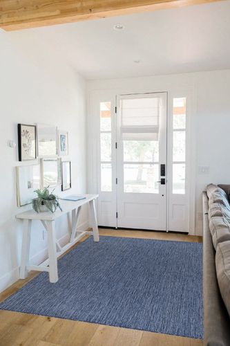 Beverly Rug Indoor Outdoor Rug 5x7, Washable Outside Carpet for Patio, Deck, Porch, Solid Modern Area Rug, Water Resistant, Azure Blue in White Scandinavian Entryway