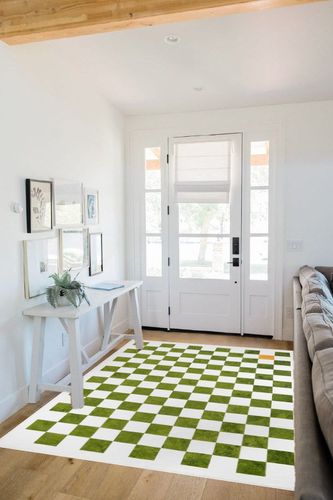 Wonnitar Checkered 5x7 Area Rug,Washable Green Rugs for Living Room,Large Modern Checkerboard Bedroom Rug,Non-Slip Soft Low Pile Stain Resistant Dining Carpet for Nursery Apartment Dorm in White Scandinavian Entryway