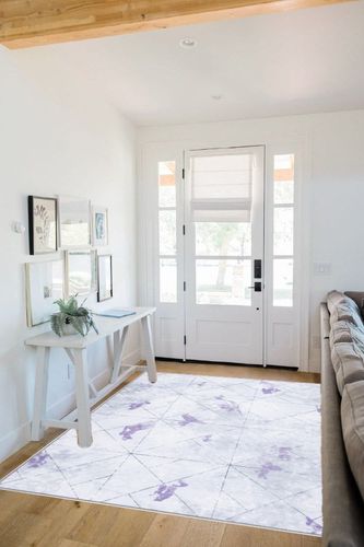 SAFAVIEH Disney Princess Collection Machine Washable Slip Resistant 5' x 7' Grey/Purple Enchanted Kids Bedroom Nursery Playroom Area Rug in White Scandinavian Entryway
