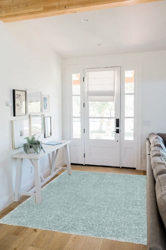 Well Woven Elle Basics | Emerson Shag Seafoam Green | Textured Area Rug (5'3" x 7'3") in White Scandinavian Entryway