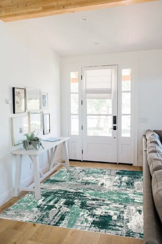LUXE WEAVERS Abstract Distressed Green 5x7 Area Rug for Living Room in White Scandinavian Entryway