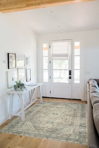 Magnolia Home by Joanna Gaines x Loloi Sinclair Collection SIN-04 Natural / Sage 5'-0" x 7'-0" Area Rug in White Scandinavian Entryway