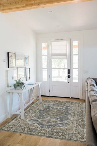 Rugland 9x12 Area Rug - Stain Resistant Washable Rug, Anti Slip Backing Rugs for Living Room, Vintage Tribal Area Rugs (TPR07-Green, 9'x12') in White Scandinavian Entryway
