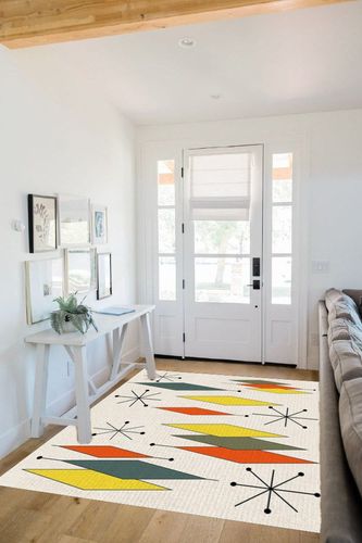 ARTSHOWING Europen Modern Mid Century Large Area Rug 5' x 7', Durable Indoor Outdoor Rugs with Non-Slip Backing for Bedroom Living Room Nursery Kids Home Decor, Orange Yellow Green Prismatic in White Scandinavian Entryway