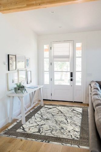 United Rugs Marble Collection Grey Area Rug Modern Abstract Swirl Design Non-Shedding Carpet (5' x 7') in White Scandinavian Entryway