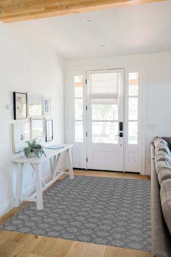Garland Rug Garden Trellis 5 ft. x 7 ft. Indoor/Outdoor Area Rug Heather Gray in White Scandinavian Entryway