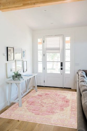 Momeni Rugs Isabella Traditional Medallion Flat Weave Area Rug, 5'3" X 7'3", Pink in White Scandinavian Entryway