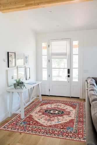 ComiComi Washable Rug 5x7 - Stain Resistant Vintage 5x7 Area Rug, Super Soft Washable Rug for Living Room Bedroom, Oriental Tribal Rugs(Red/Cream, 5'x7') in White Scandinavian Entryway