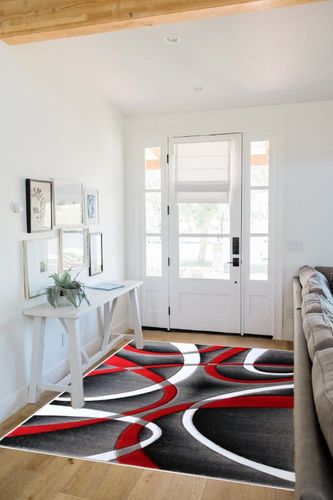 Masada Rugs, Sophia Collection Hand Carved Area Rug Modern Contemporary Red White Grey Black (5 Feet 3 Inch X 7 Feet) in White Scandinavian Entryway