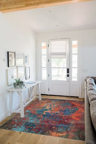 Nourison Celestial Red/Blue Atlantic 5'3" x 7'3" Area -Rug, Contemporary, Abstract, Easy -Cleaning, Non Shedding, Bed Room, Living Room, Dining Room, Kitchen, (5' x 7') in White Scandinavian Entryway