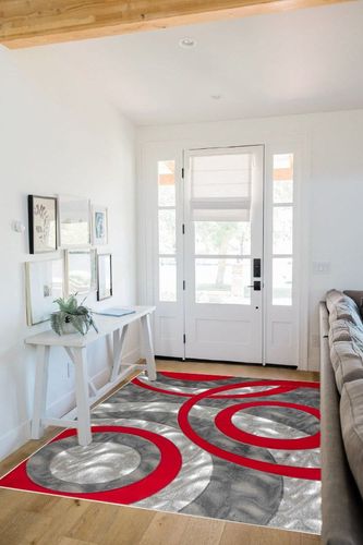 GLORY RUGS Area Rug Modern 5x7 Light red Circles Geometry Soft Hand Carved Contemporary Floor Carpet Fluffy Texture for Indoor Living Dining Room and Bedroom Area in White Scandinavian Entryway