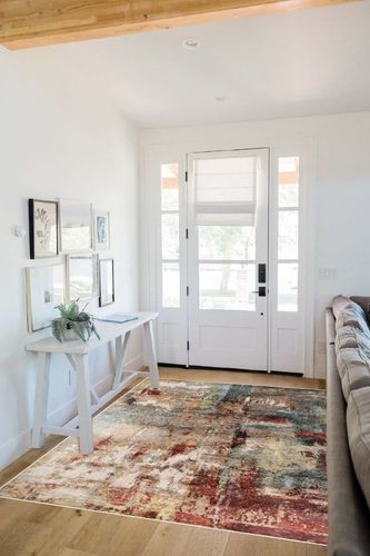 Lahome Modern Abstract Washable 5x7 Living Room Rug, Red Bedroom Mat Soft Non Slip Low Pile Contemporary Front Entrance Carpet for Hardwood Floor Decor Home Office Dining Room Area Rug in White Scandinavian Entryway