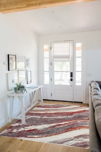 LUXE WEAVERS Lagos Collection 7983 Red 5x7 Art Deco Geometric Area Rug in White Scandinavian Entryway