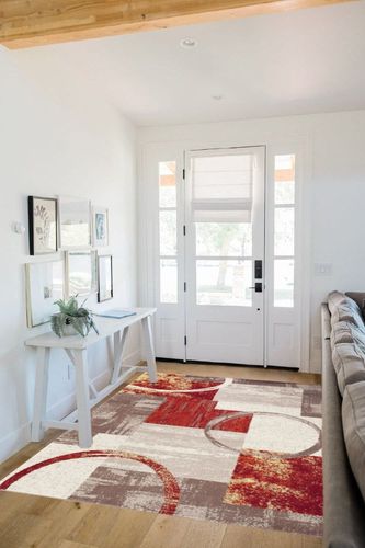 Contemporary Abstract Circle Design Multi Soft 5'3" x 7'3" Indoor Area Rug in White Scandinavian Entryway