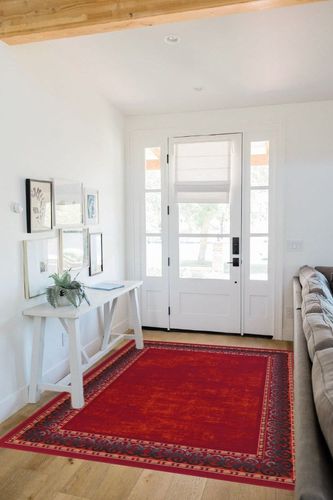 Antep Rugs Alfombras Bordered Modern 5x7 Non-Slip (Non-Skid) Low Pile Rubber Backing Indoor Area Rug (Maroon Red, 5' x 7') in White Scandinavian Entryway