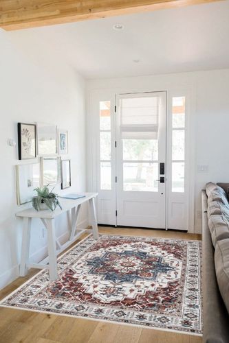 zesthome Washable Rug 5x7 Area Rugs,Stain Resistant Rugs for Living Room,Bedroom,Non-Slip Backing Home Decor Rug, Vintage Medallion Pattern Rugs (Burgundy,5'x7') in White Scandinavian Entryway