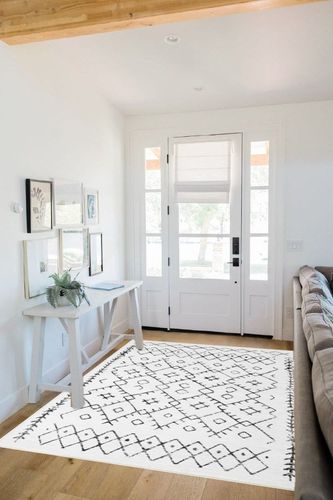 Soalmost 5x7 Area Rugs for Living Room, Washable Rug for Bedroom, Non-Slip Backing Geometric Modern Home Office Decor, Farmhouse Neutral Area Rug (White/Geometry,5'x7') in White Scandinavian Entryway