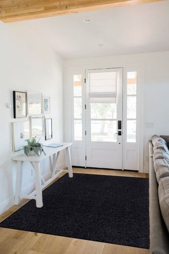 Ottomanson Solid Design Non-Slip Rubberback 5x7 Indoor/Outdoor Area Rug for Living Room, Bedroom, Dining Room, Garage, Patio, 5' x 6'11", Black in White Scandinavian Entryway