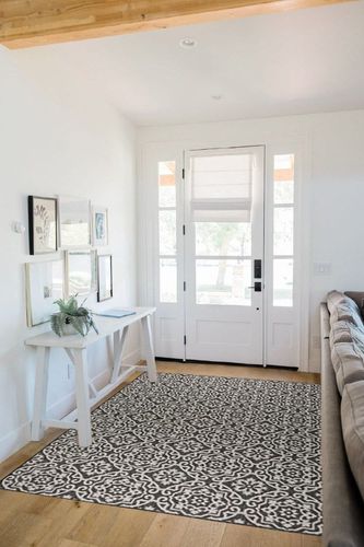 Nicole Miller New York Patio Country Danica Transitional Geometric Indoor/Outdoor Area Rug, Black/Grey, 5'2"x7'2" in White Scandinavian Entryway